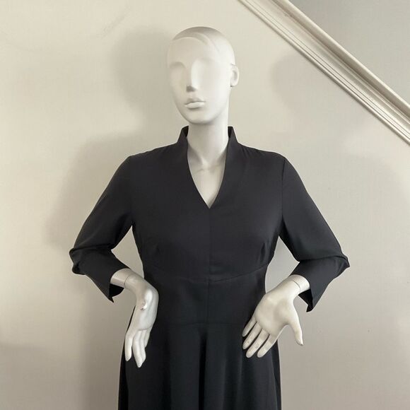 Misook Elegant Midi Black Fit & Flare Dress V-neck M Structured Crepe M - Picture 5 of 10